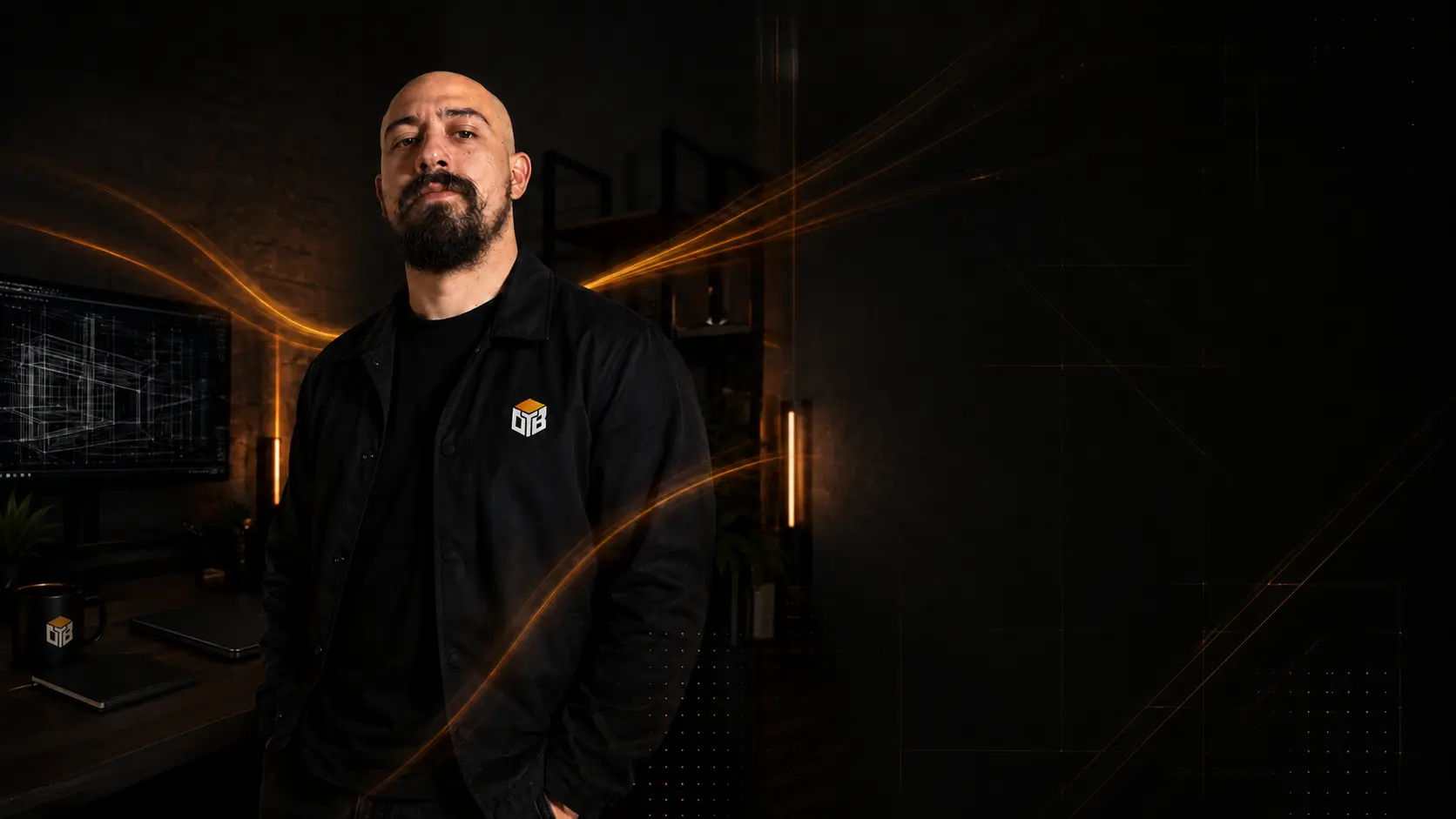 Jason Altuna, founder of OnTheBlock Studio, in a dark creative workspace