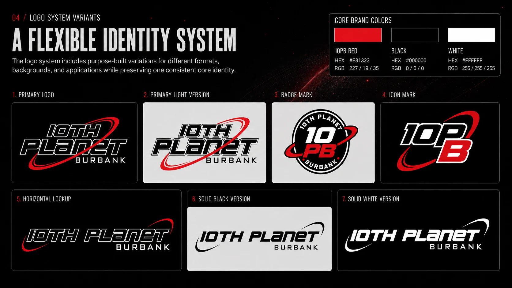 10th Planet Burbank logo system variants and core brand colors