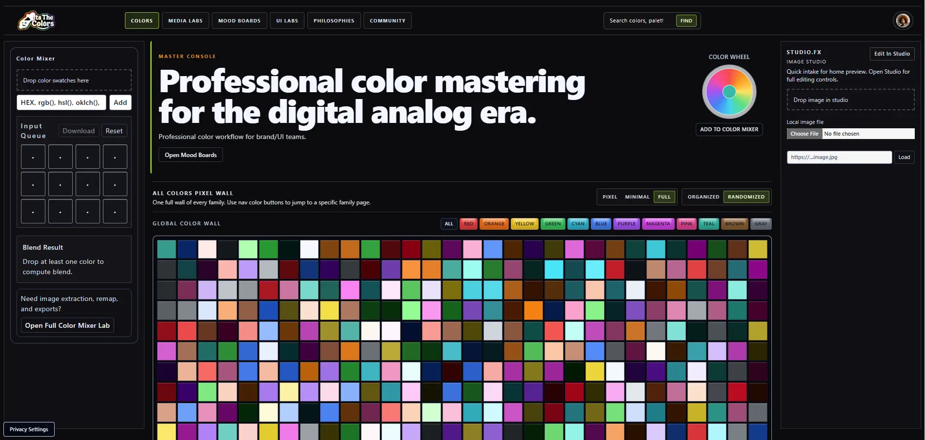 It's The Colors product workspace and interface system